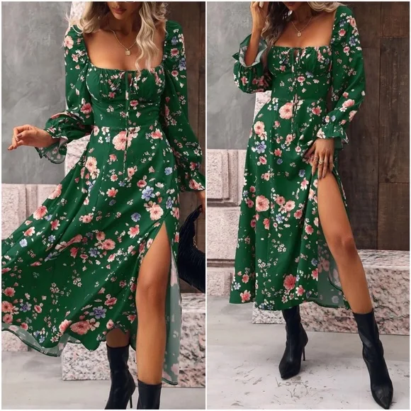 Boho Floral Print Ruffle Sleeve Maxi Dress - Picture 7 of 7